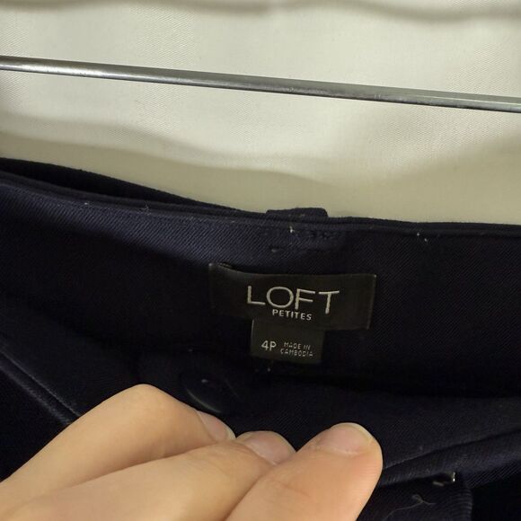 Loft Dress Pants Women's Petite 4 Blue Tie Waist Cuffed Hem Zip Button Slim Leg - Picture 7 of 12